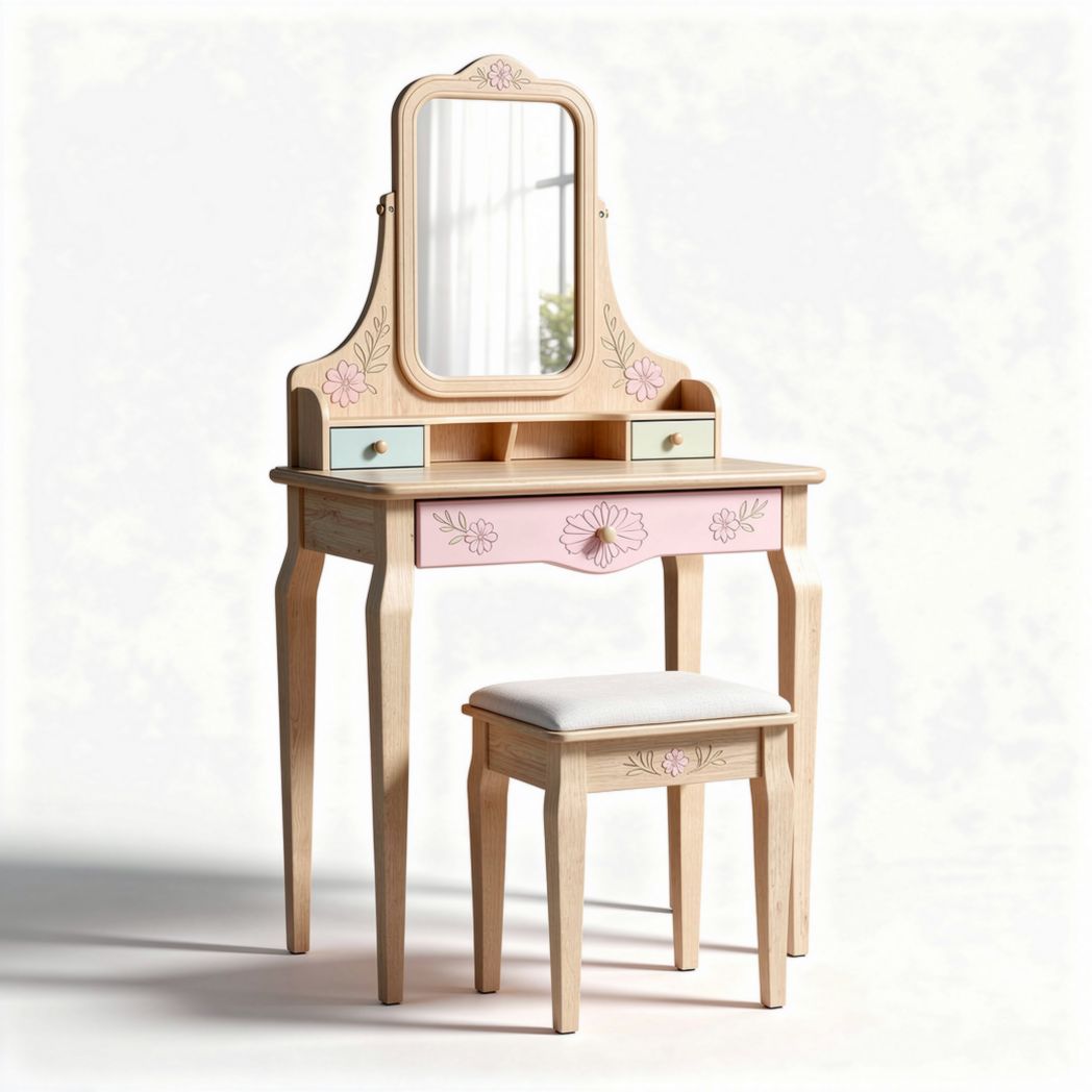 Toletta con specchio in legno con cassetti per camera da letto – 80 x 40 x 150 cm