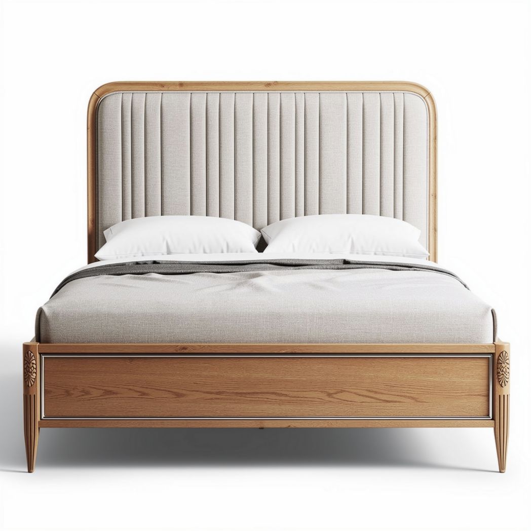 Letto in legno con testiera imbottita per camera da letto – 200 x 160 x 100 cm