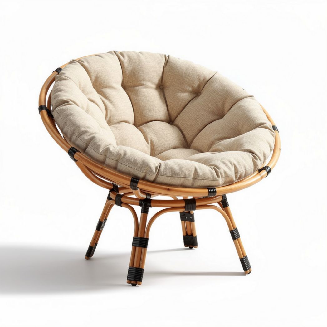 Poltrona in rattan per interni ed esterni con cuscino in tessuto – 75 x 75 x 70 cm
